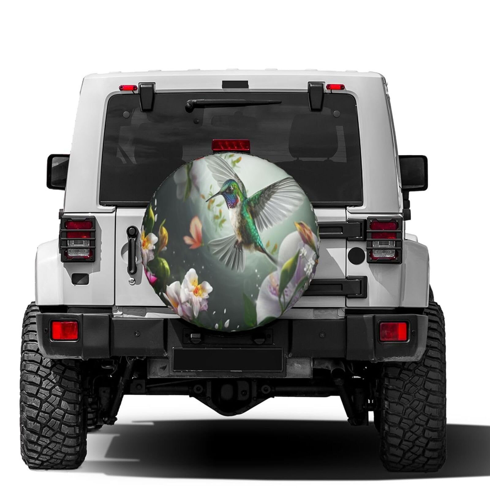 Foruidea Flowers Hummingbird Butterflies Spare Tire Cover Dust-Proof Wheel Tire Cover Fit Trailer, RV, SUV and Many Vehicle 14 Inch