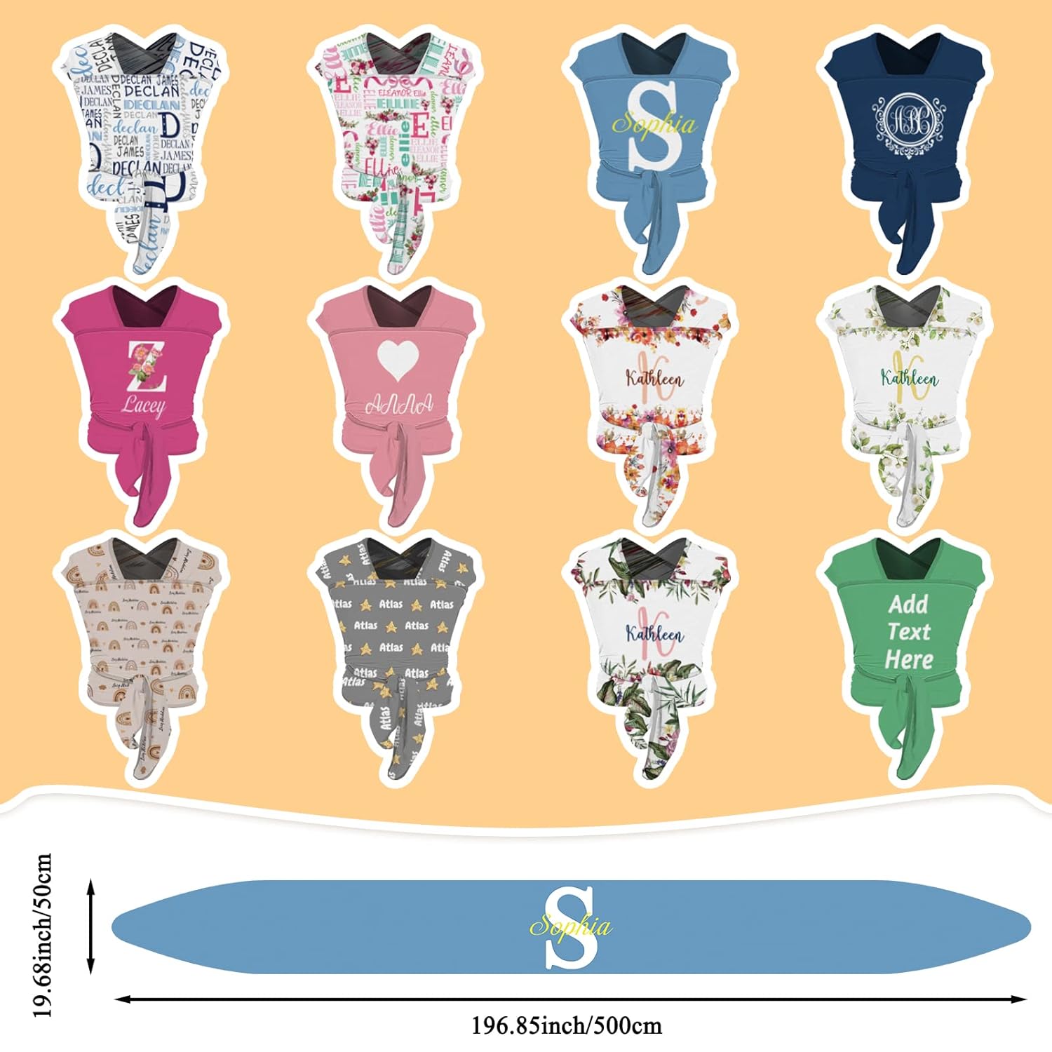 Personalized Baby Wraps Carrier Newborn to Toddler Custom Sling Wrap Baby Carrier with Name and Icon Customized Baby Gift for Mom Dad New Parents Easy to Wear