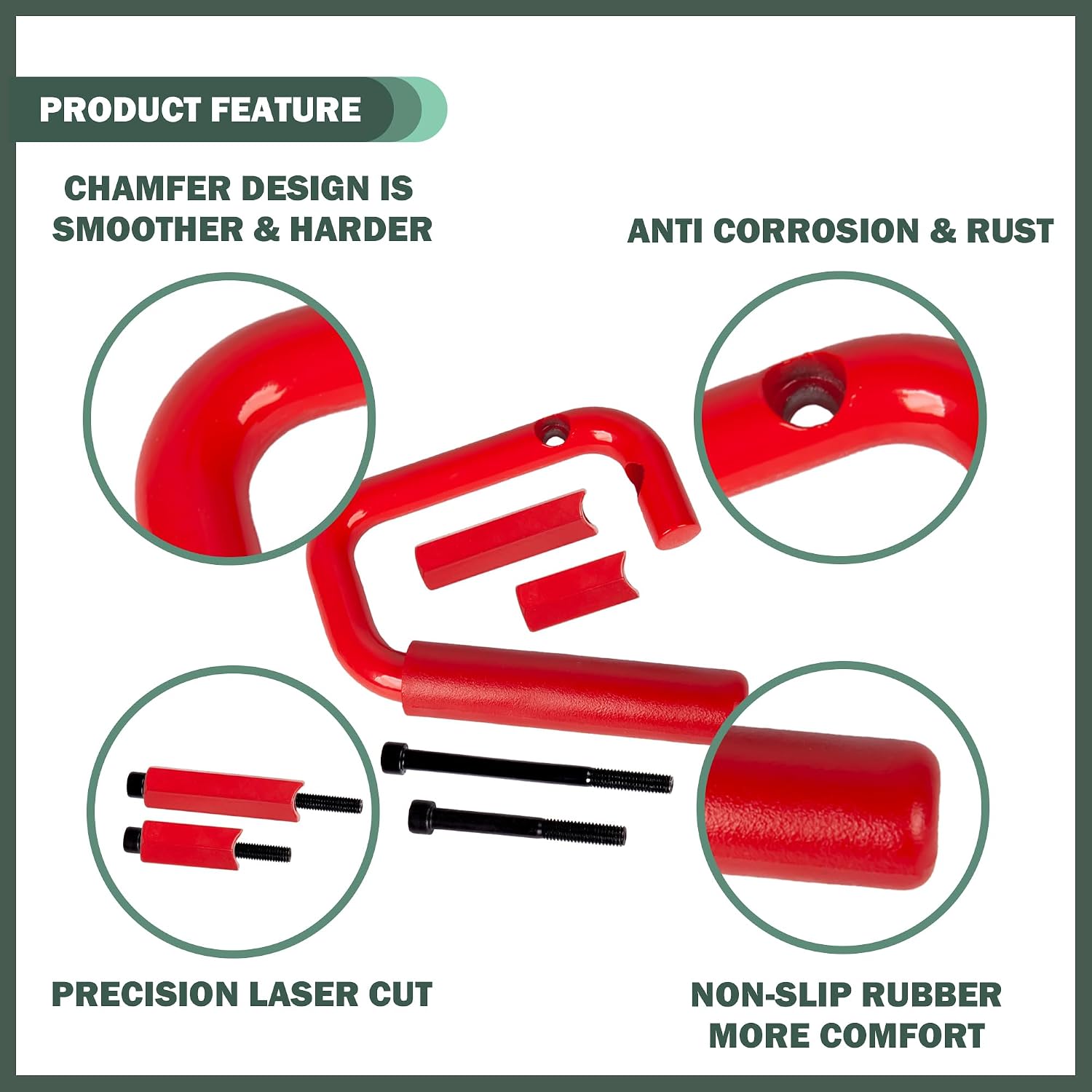 Aluminum Alloy Front Grab Bar Grab Handles with Non-Slip Rubber Grip Fit for 2007-2018 Jeep Wrangler JK JKU Sport Rubicon Sahara Unlimited 2/4 Door, 1 Pair, Left & Right, Red