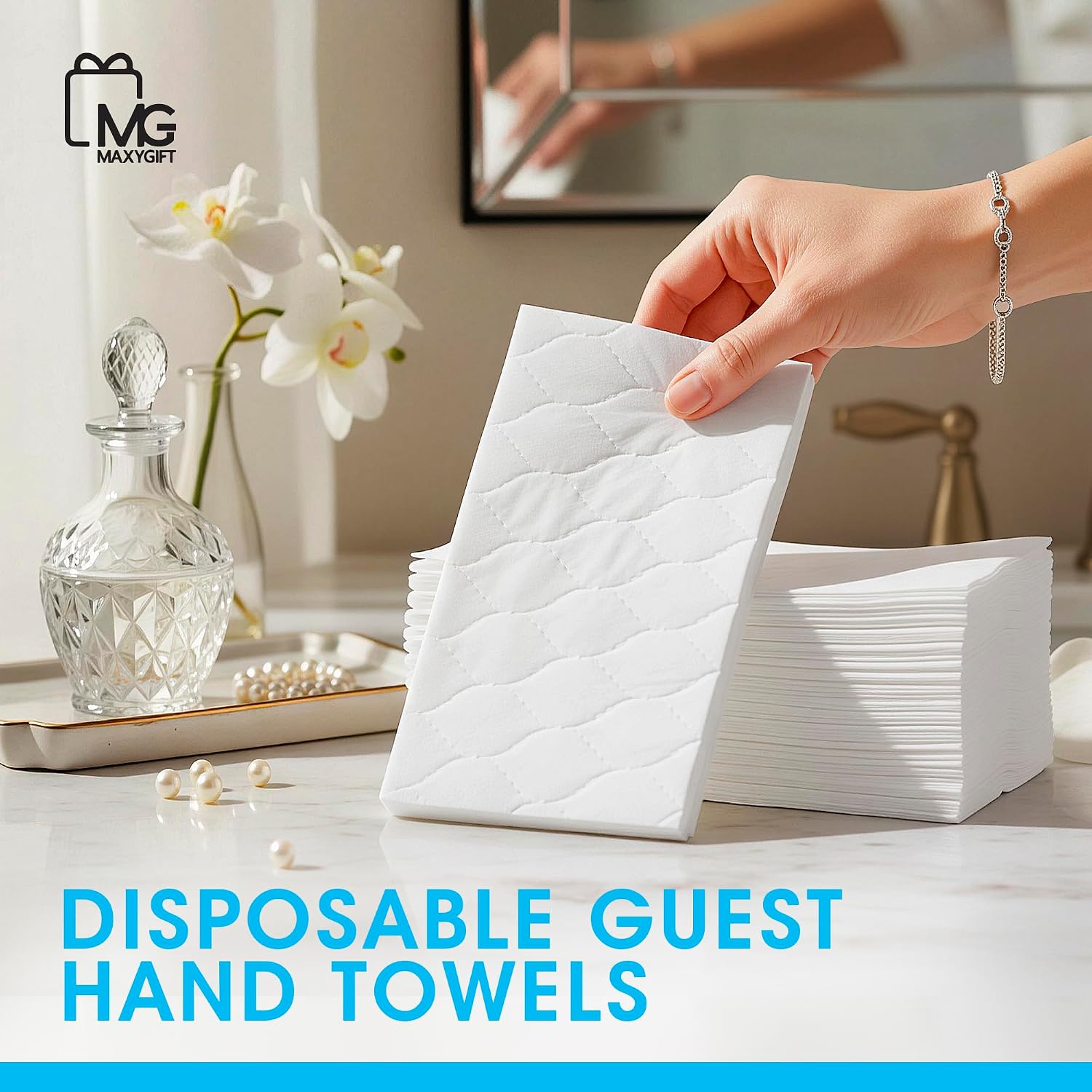 100 Count Luxury Linen-Feel Guest Towels – Thick, Soft & Absorbent Cloth-Like Disposable Hand Napkins for Bathroom, Dinner Parties, Weddings & Special Events