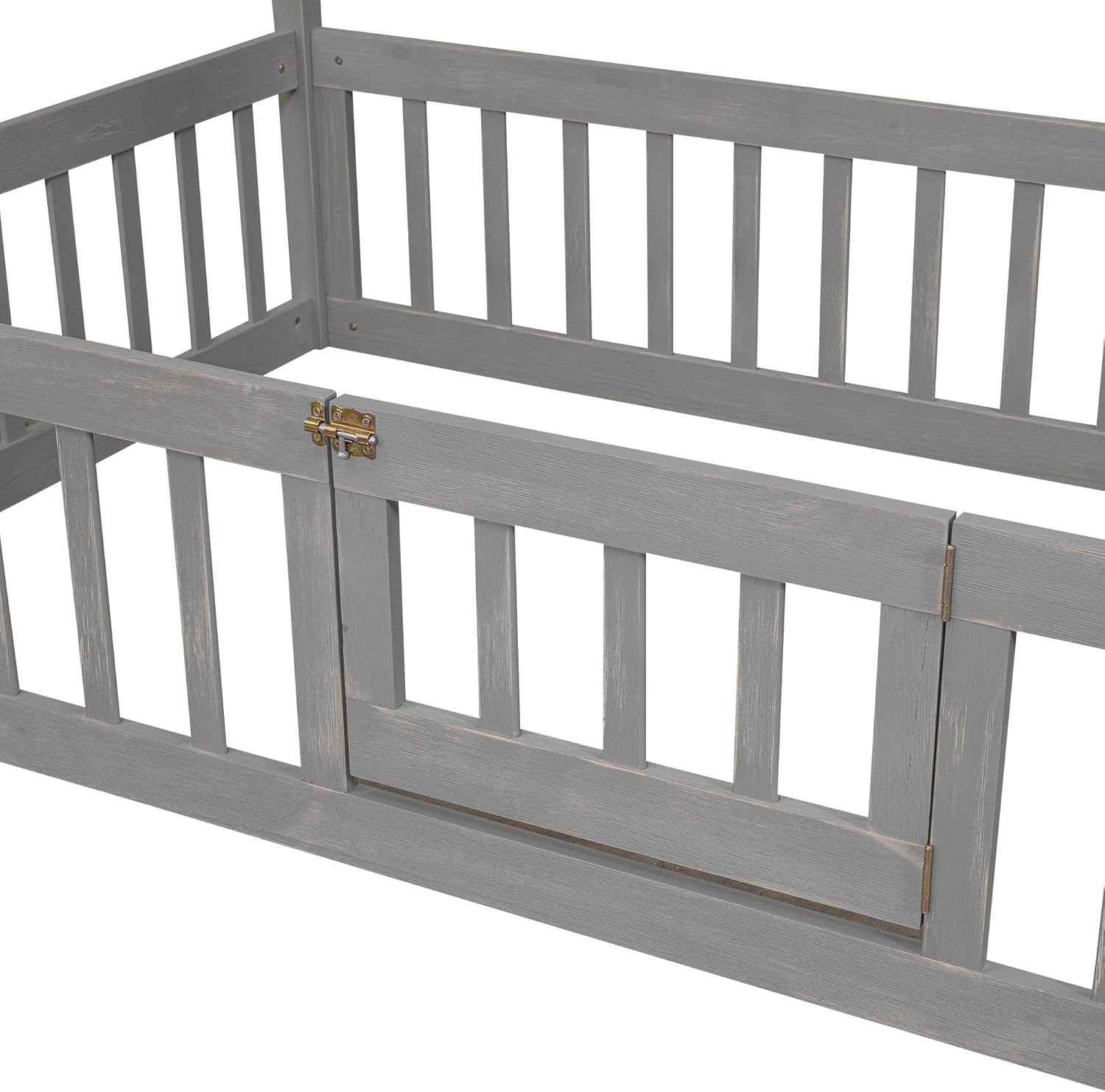 Harper & Bright Designs Twin House Bed for Kids Twin Montessori Floor Bed Frame with Rails and Roof, Box Spring Needed, for Kids Teens Girls Boys (Twin Size, Gray Wash)