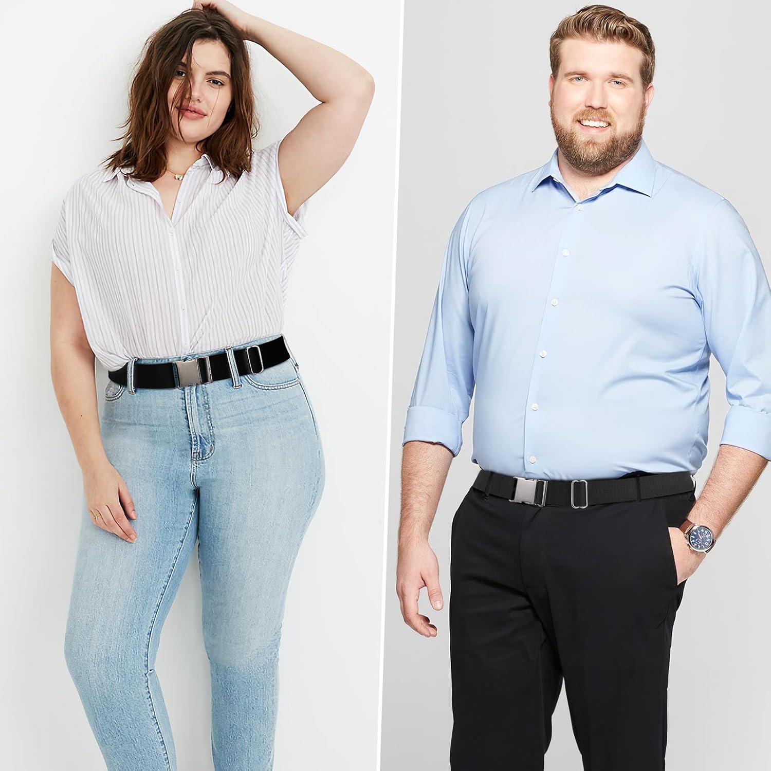 SANSTHS Mens Elastic Belt, Unisex Adventure Stretch Web Belt with Seat Belt Buckle, Clip Thin Fabric Belt 1.5" - Image 6