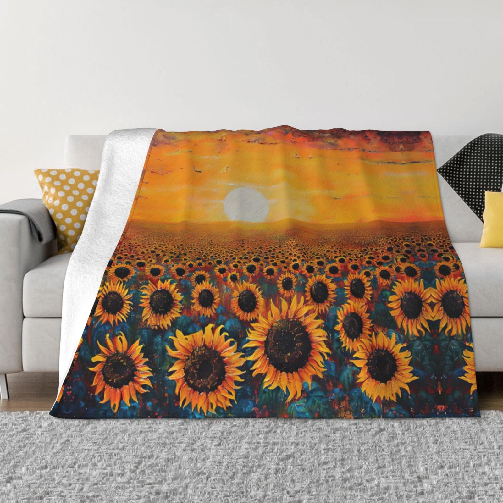Couverture de canapé anti-peluche grand format motif tournesol en mer