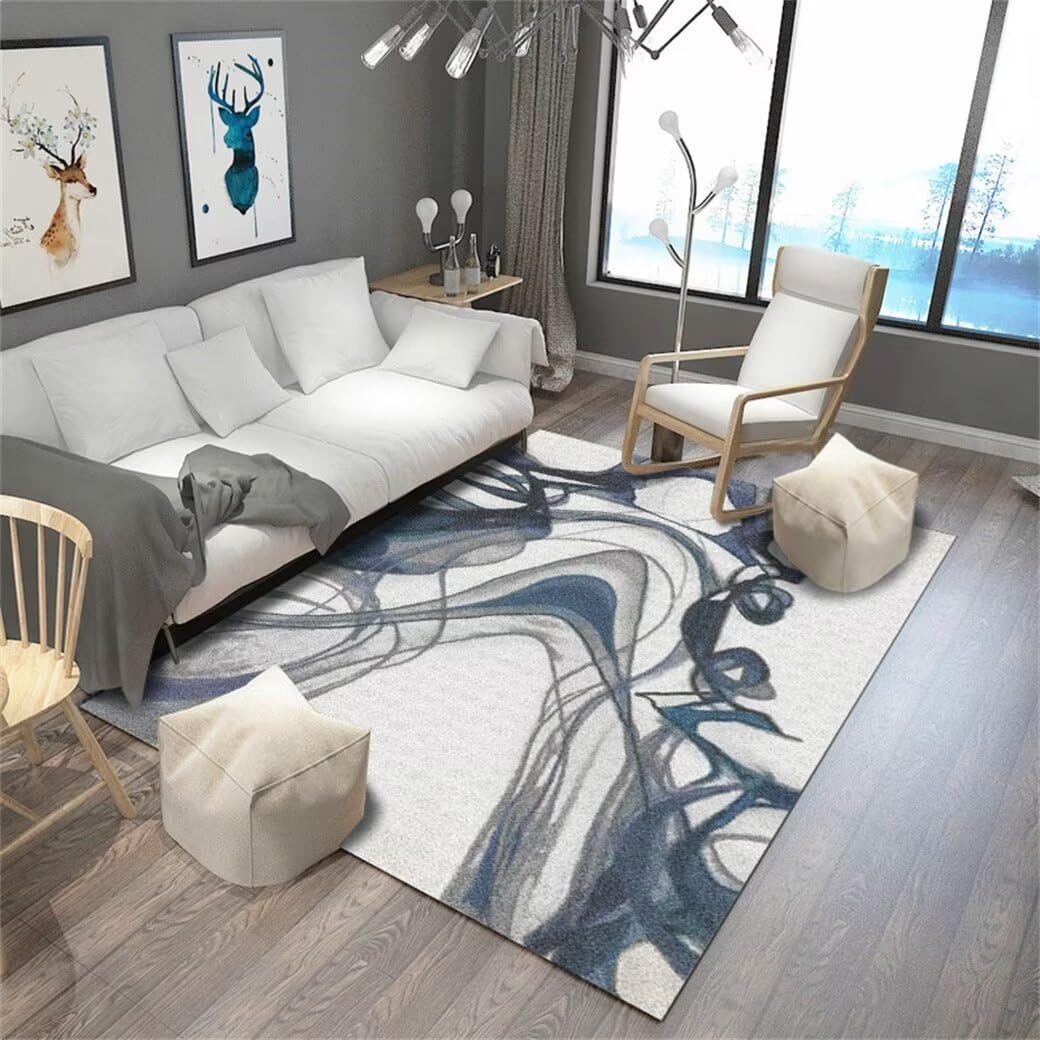 Tapis chambre enfant et ado bleu 50x80cm motif encre