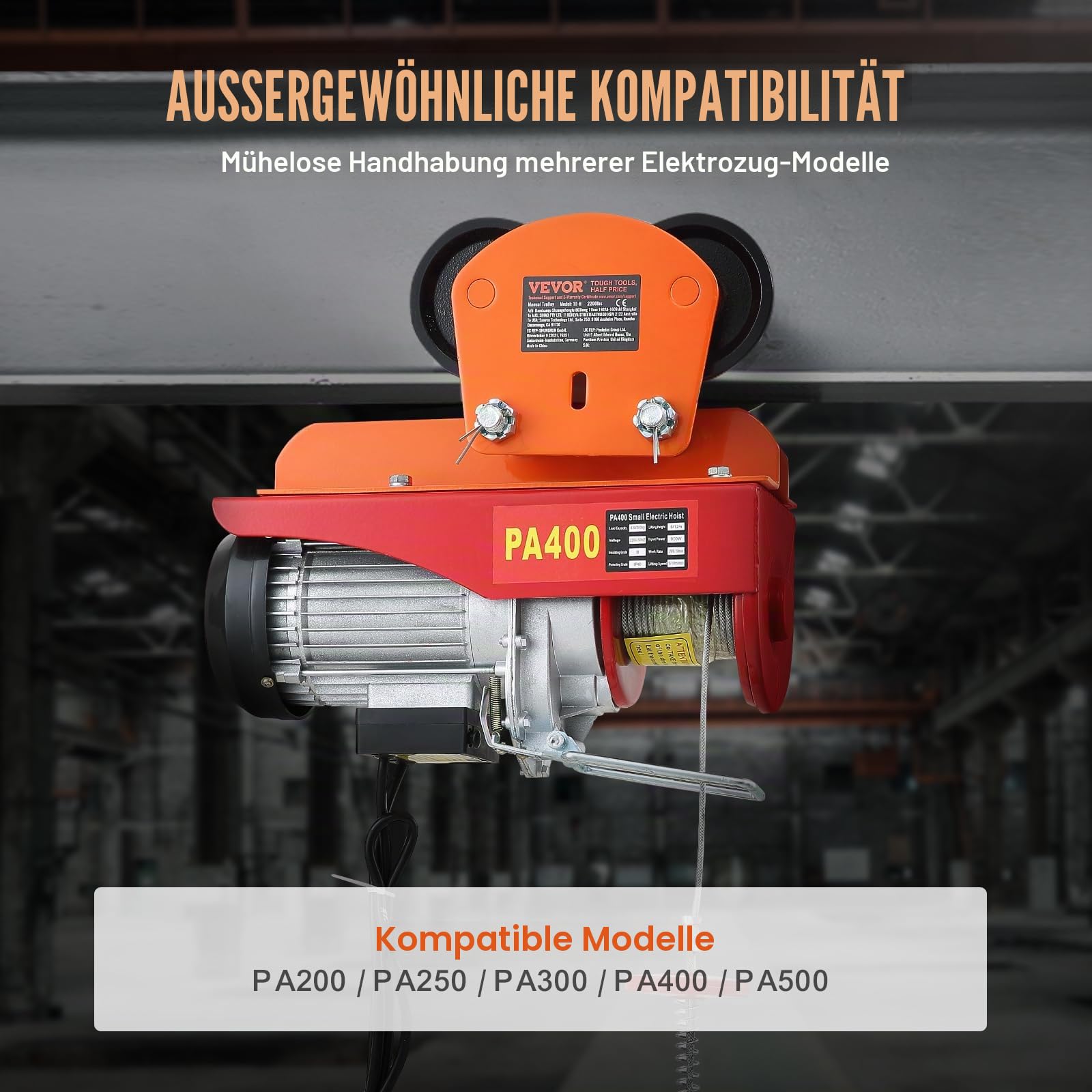 VEVOR Laufkatze 1Tonnen Tragfähigkeit Hallenkran 68-110mm Einstellbare Breite Kran 350x196x160mm Rollfahrwerk Doppelrad-Design Handfahrwerk für I- und H-Trägern Hallenkran Ladekran