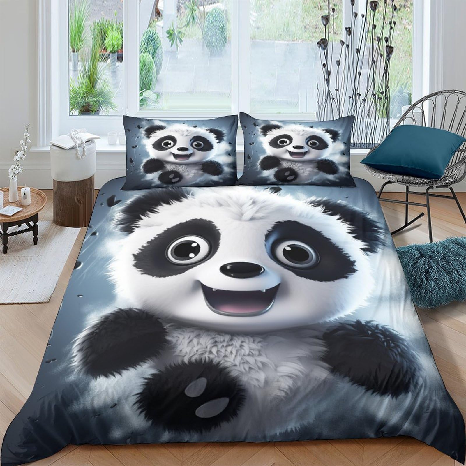 Linge de lit panda hypoallergénique et anti-plis en microfibre