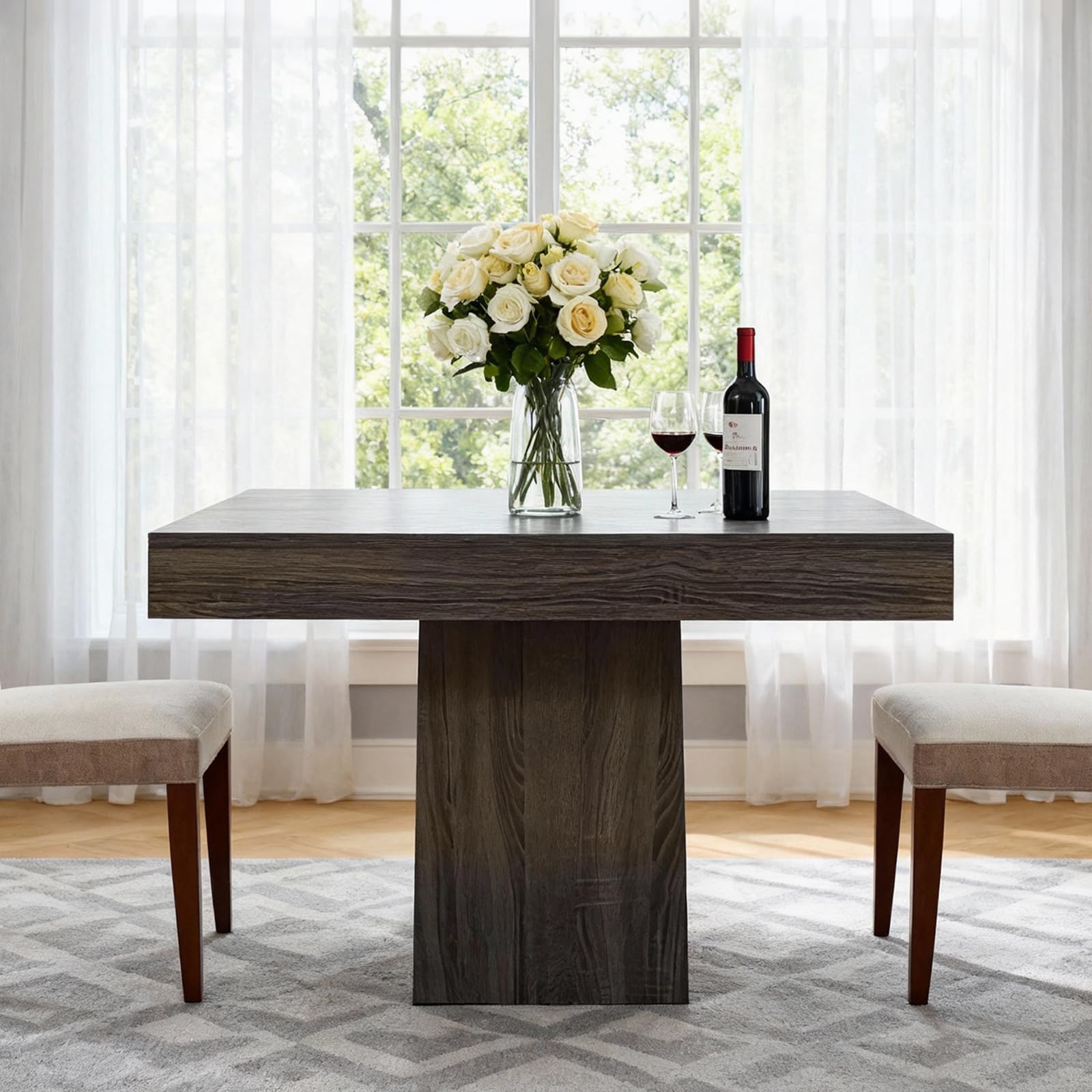GarveeHome Square Dining Table for 4, 31.5'' Small Kitchen Table with Pedestal Base, Farmhouse Dinner Tables for Kitchen, Dining Room, Living Room, Cafe, Apartment, Small Spaces, Black