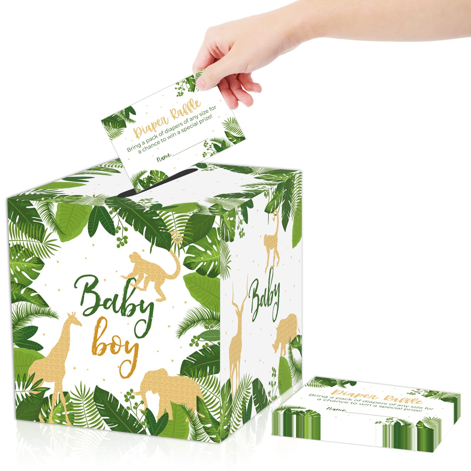 Amazon.com : 50PCS Safari Jungle Animal Diaper Raffle Tickets with Holder  Box Safari Baby Shower Game Tropical Green Leaf Baby Shower Invitation  Inserts Safari Jungle Zoo Animals Theme Baby Shower Party Decoration :