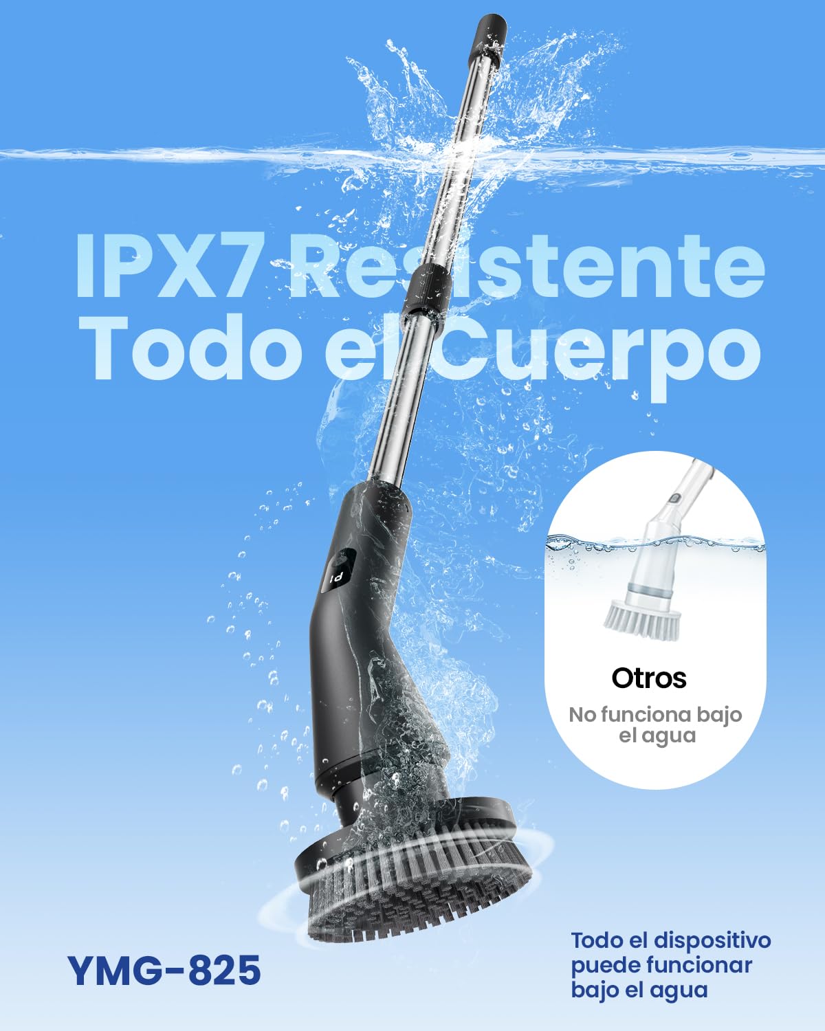 Leebein Cepillo Eléctrico Limpieza Hogar, 2025 Fregadora Giratoria Eléctrica, IPX7 Impermeable con 7 Cabezas, Mango Extensible y 2 Velocidades para Baño, Suelo, Cocina y Coche