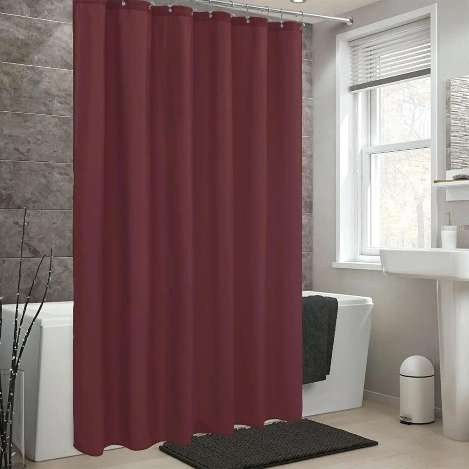 Shower Curtain, 79x72in-200x183cm/WxL Water Repellent, Machine Washable Shower Curtain Hotel Luxury Decorative Shower Curtains for Bathroom Fabric Shower Curtain Liner with 12 Hooks - Wine
