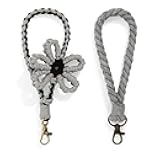 Vivikivi 2Pcs Macrame Keychain Wristlet, Cute Boho Wristlet Key Chains, Wrist Lanyard for Keys Flower Bag Charms