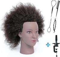 RUISIMEI Afro Gyakorló Babafej 100% Valódi Hajjal - Fodrász Oktatófej Afro-Amerikai Hajstílushoz, Fonáshoz, Asztali Rögzítővel 2
