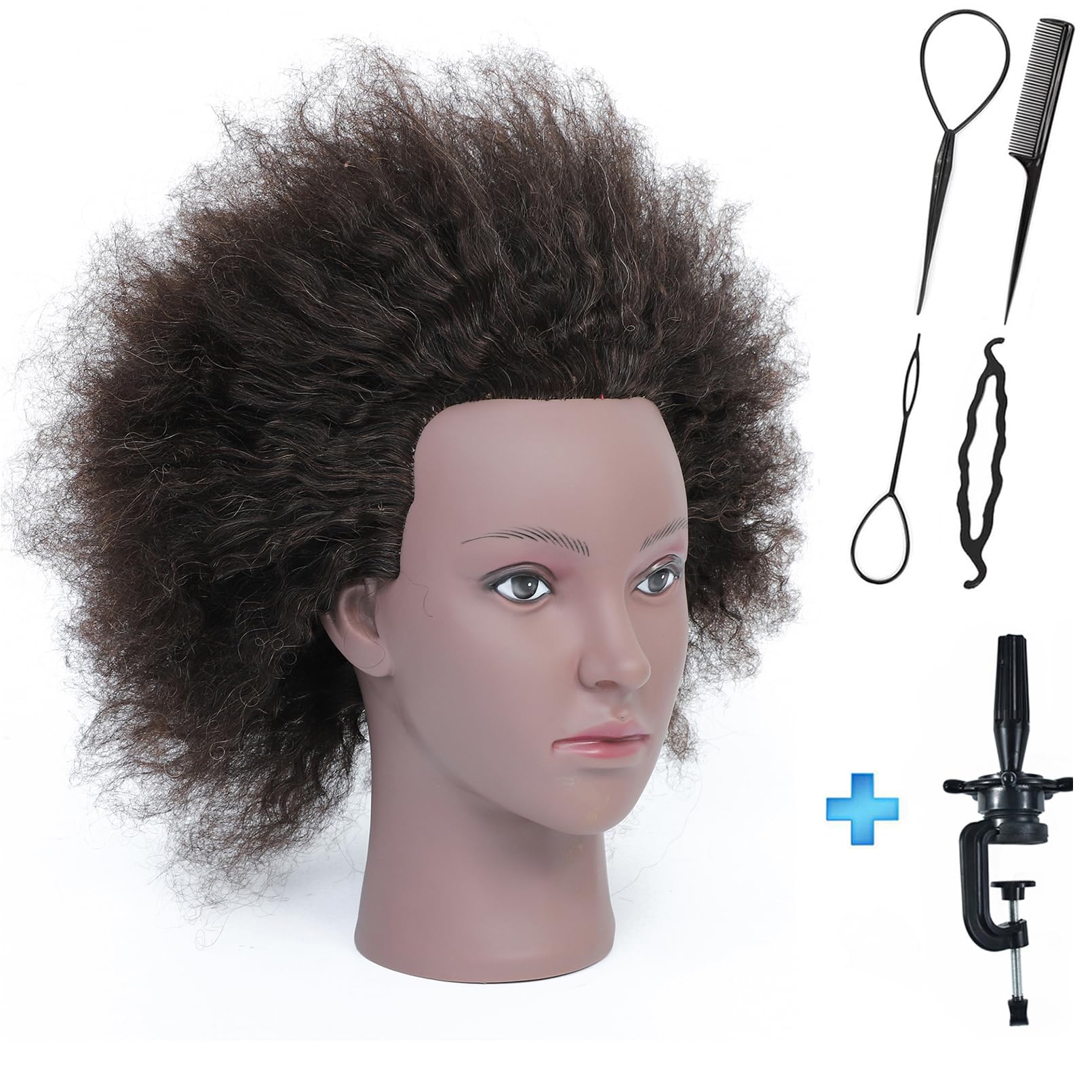 Ausbildung Kopf African American mit 100% Echthaar Schaufensterpuppe Kopf Kosmetologie Afro Haar Manikin Kopf für die Praxis Styling Flechten