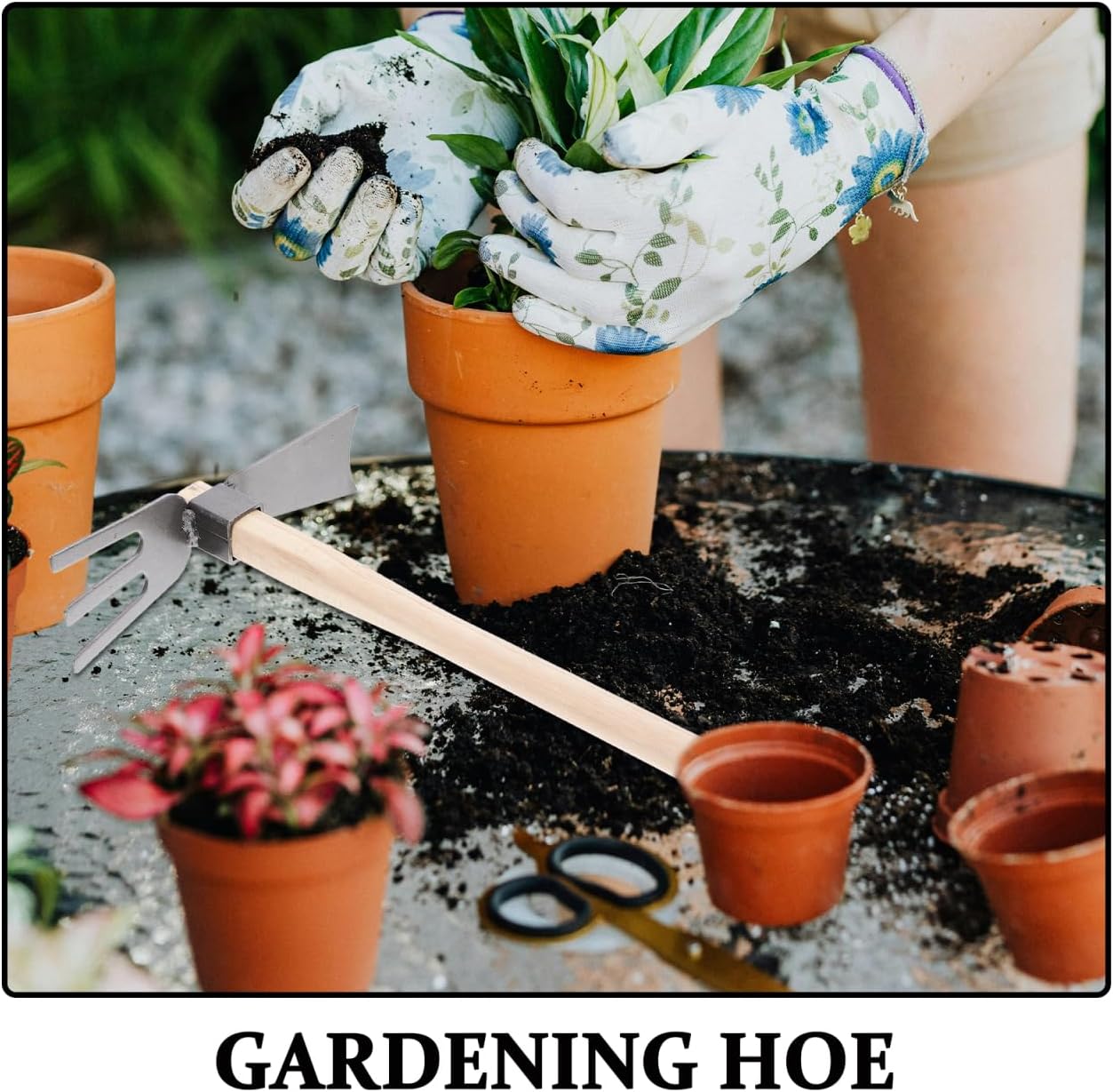 14.17 Inch Dual Head Garden Hoe and Hand Rake Small Farming Tool for Weeding Digging and Soil Loosening Outdoor Gardening