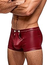 Sexy Boxer Shorts Men's with Opening PU Leather Underwear with Pouch Large Sizes Underpants with Buttons Sissy Lingerie Men's Lingerie Erotic Shorts Briefs Elasticity Hipster Gay Clubwear