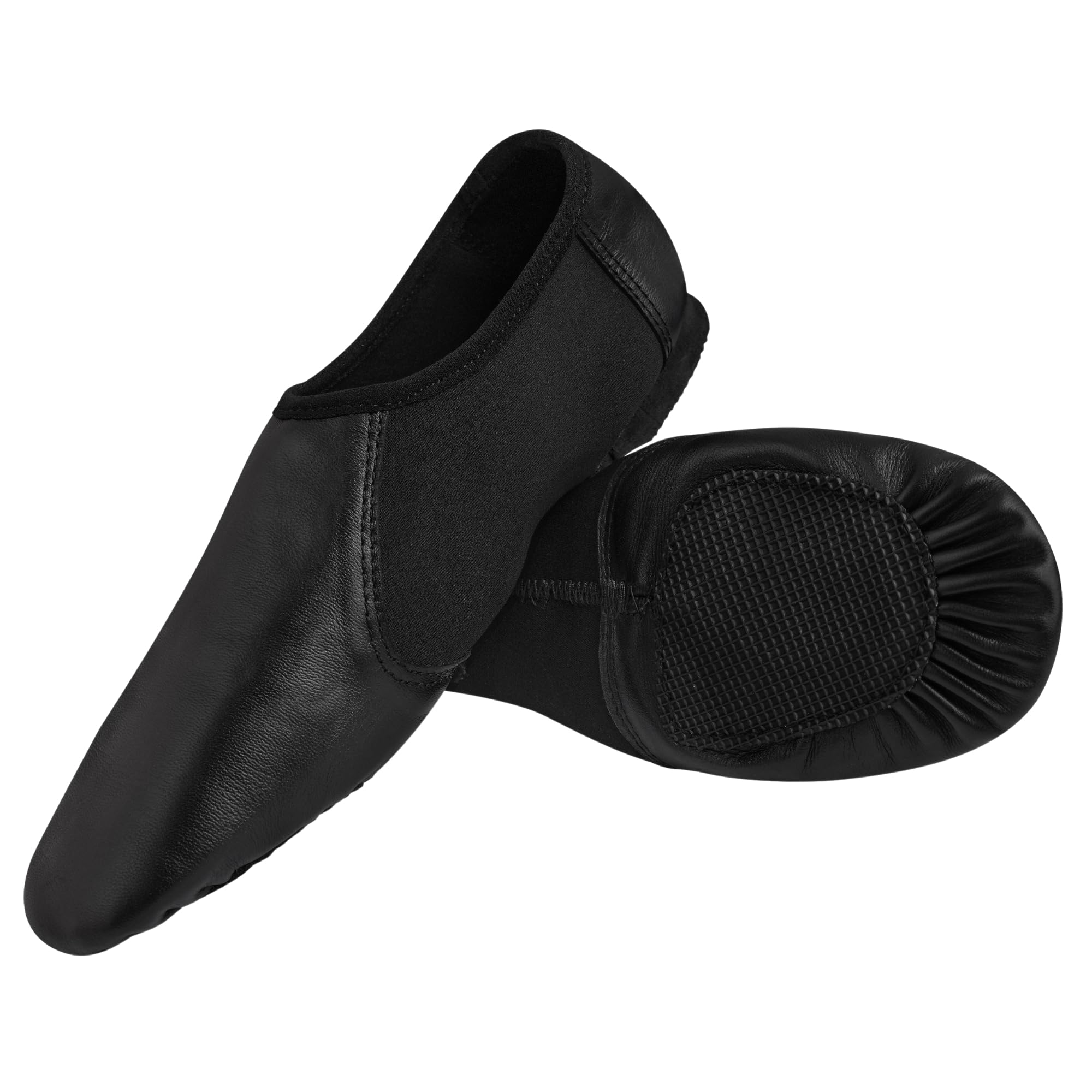 Slip On Black Jazz Shoes Girls - Unisex Modern Stage Leather Jazz Dance Shoes with Strong Elastic Slip On - Rubber & Suede Split Sole - Ideal for Kids & Adults