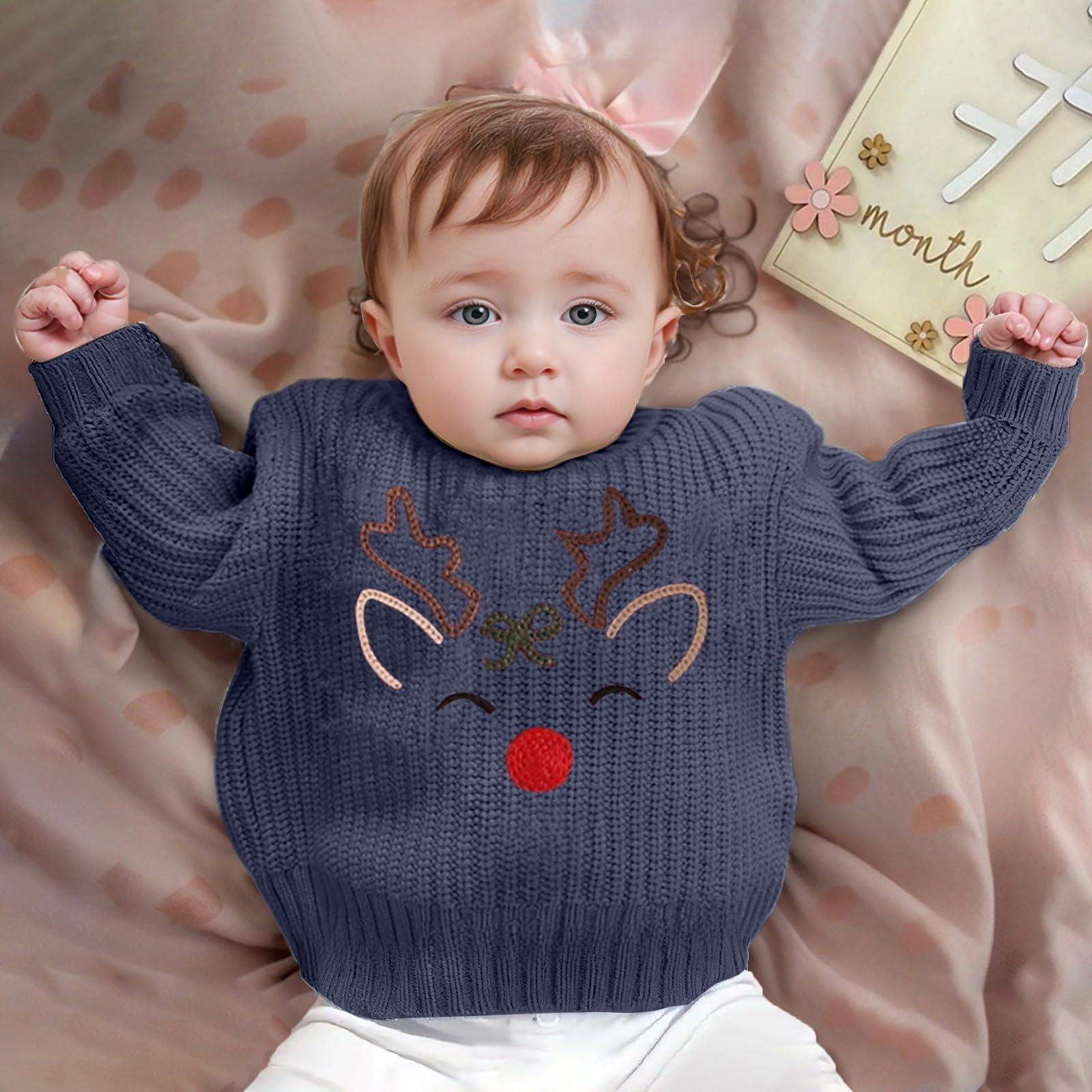 Genérico Suéter de Invierno para niño con diseño de Reno Bordado a Mano. Ideal para bebés y niños pequeños Fiestas.