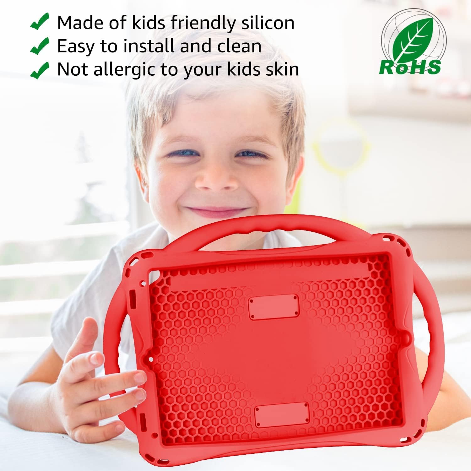 TopEsct Kids Case for iPad 10.2 inch - Shockproof Silicone Cover with Tempered Glass Screen Protector and Strap - Compatible with iPad 9th/8th/7th Gen (2021)(Red)