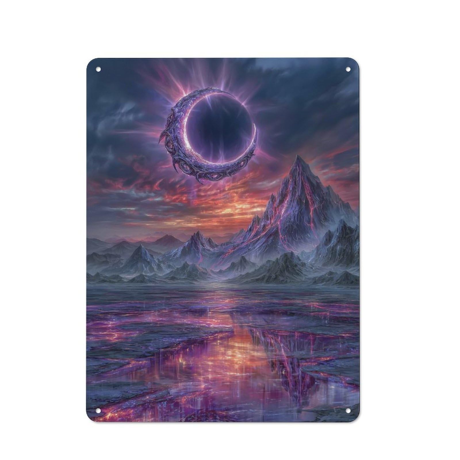Junmoney Fantasy Landscape With Crescent Moon Portal 40X30cm Rustic Metal Sign With For Guest Room Or Hallway, For Vintage Wall Decor Fans, For Metal Sign Collectors