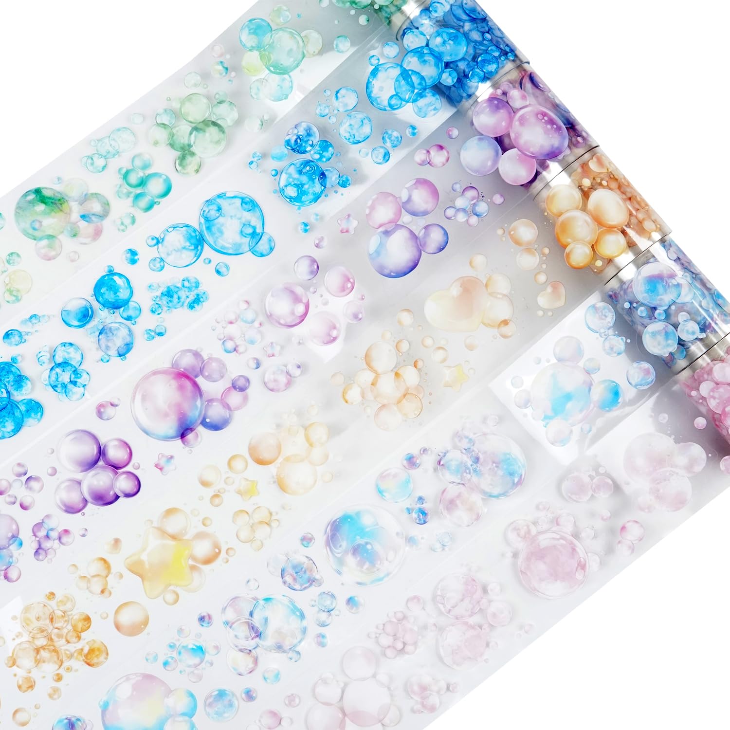 MiyouLuna 6 Rolls Bubbles PET Tape Set, Pre-Cut Colorful Stickers for Journaling, Scrapbooking, and DIY Crafts, with Decorative Clip