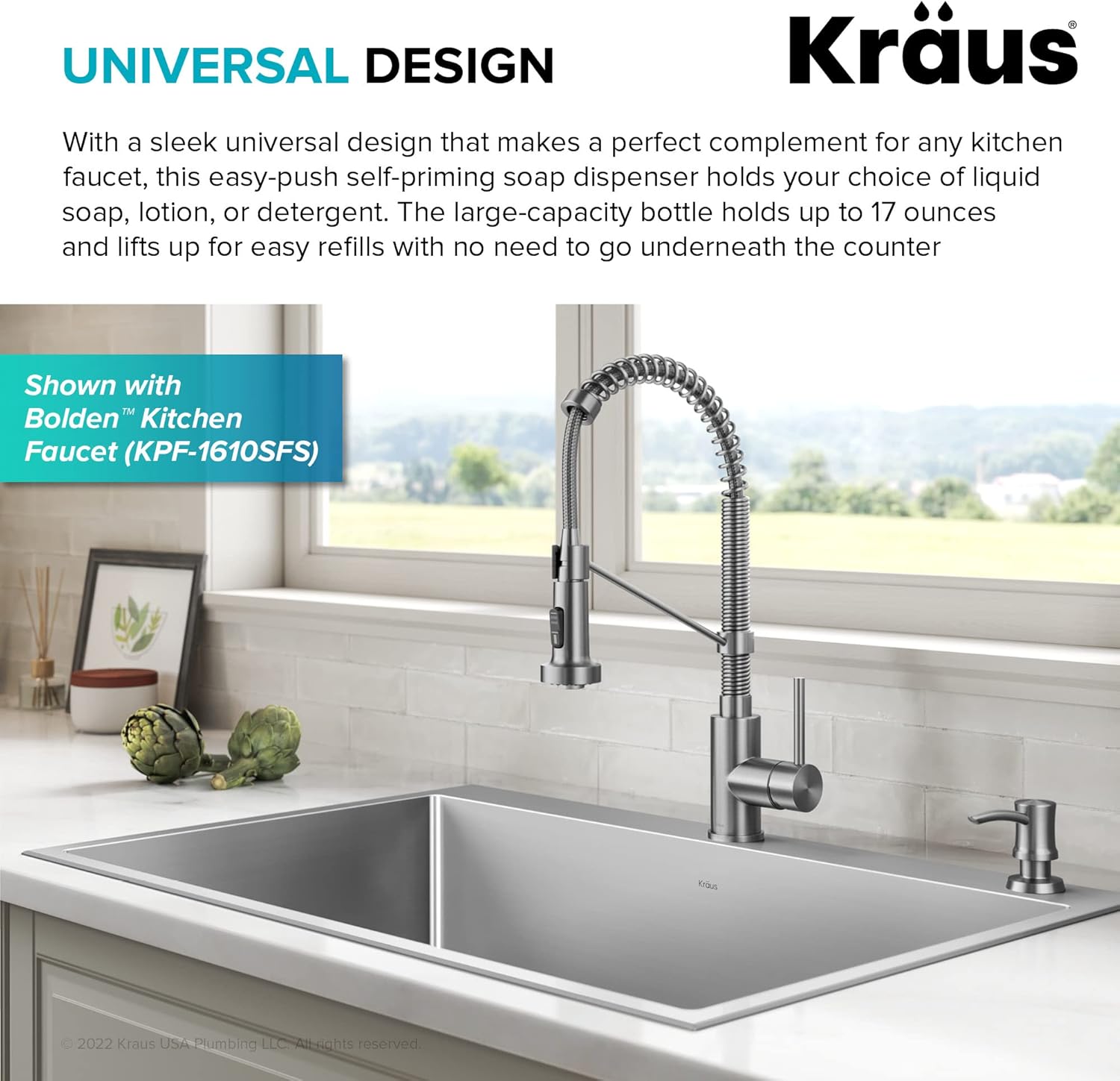 KRAUS Kitchen Soap and Lotion Dispenser in Spot Free Stainless Steel, KSD-54SFS