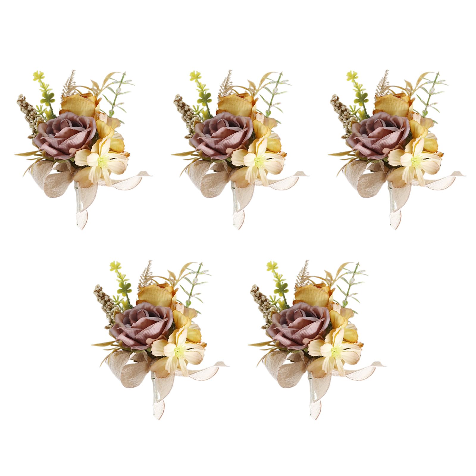 Tsophreniq 5Pcs Wedding Corsages Boutonniere Prom Boutonniere for Wedding Ceremony Anniversary, Rose Corsages for Bride and Groom, Artificial Flower Brooch