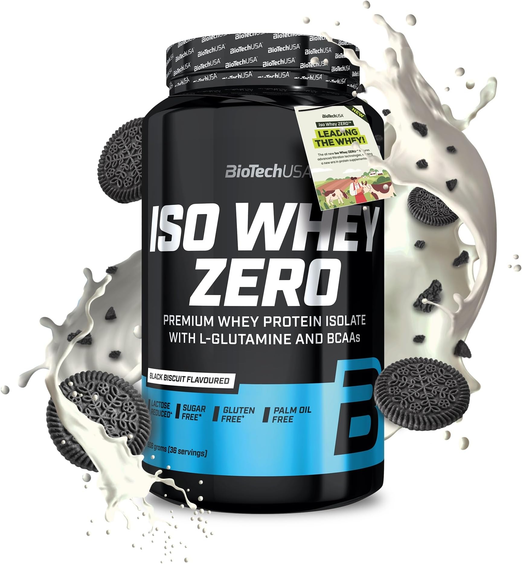 BioTechUSA Iso Whey Zero | Premium Whey Protein Isolate | Grass-Fed | Enzyme-Free | Sugar- and Gluten-Free, 908 g, Black Biscuit