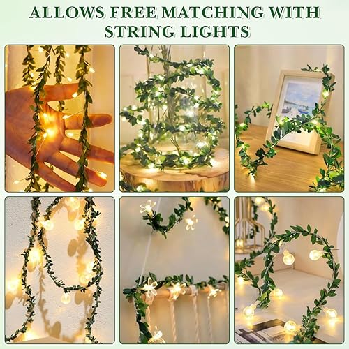 Miniatura 4 de Guirnalda de hiedra falsa de vid de boj de hojas verdes, alambre de cinta, vegetación, plantas colgantes de hojas de minas artificiales, diadema