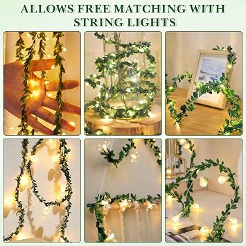 Yards Green Vines Garland: 24.6ft Artificial Garland Foliage Green Leaves Fake Vine Leaf Hanging Plants for Wedding Party Headband Headbands