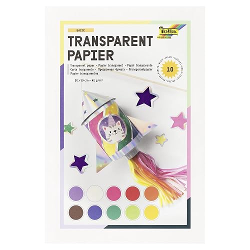 folia 888 - Papel transparente en cuaderno, papel de dragón, aprox. 20 x 30 cm, 10 hojas surtidas en 10…