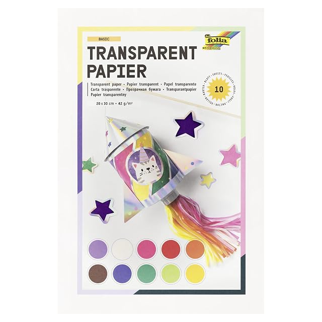 folia 888 - Papel transparente en cuaderno, papel de dragón, aprox. 20 x 30 cm, 10 hojas surtidas en 10…