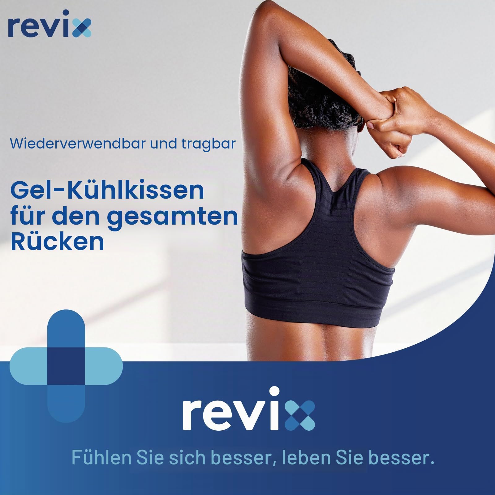 REVIX Großes Kühlpad für Rücken und Schultern (33 x 54 cm) – Wiederverwendbare Gel-Kältekompresse mit weicher Plüschabdeckung und 2 Gurten, XXL