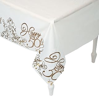 Fun Express 50th Anniversary Plastic Tablecloth - Party Supplies - 1 Piece