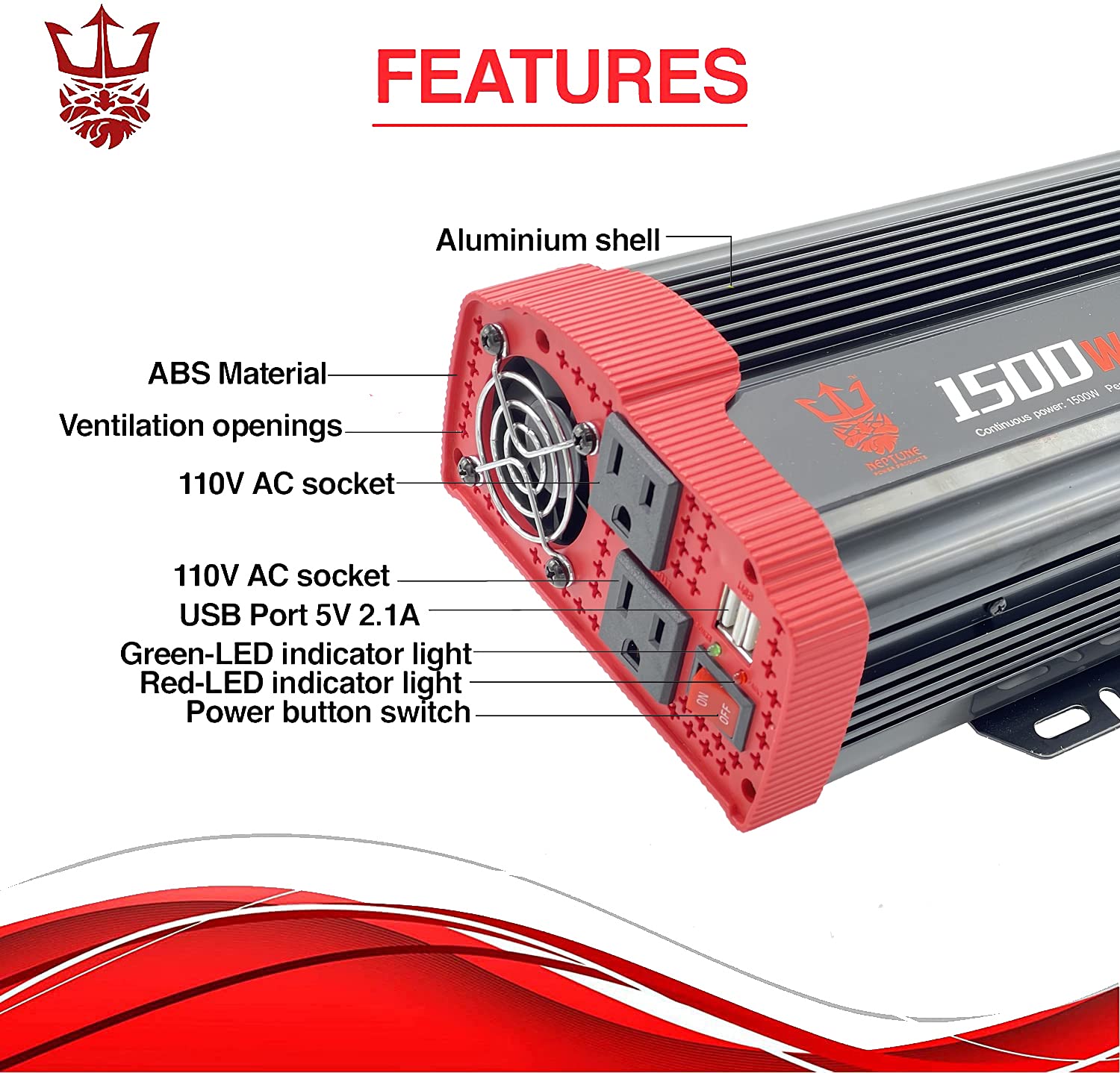 Amazon.com: Neptune Power Products 1500W Car Power Inverter DC 12V to 110V  AC Converter with 2 Charger Outlets and Dual 3.1A USB Ports Cigarette  Lighter Socket Adapter (3 Inverters) : Automotive