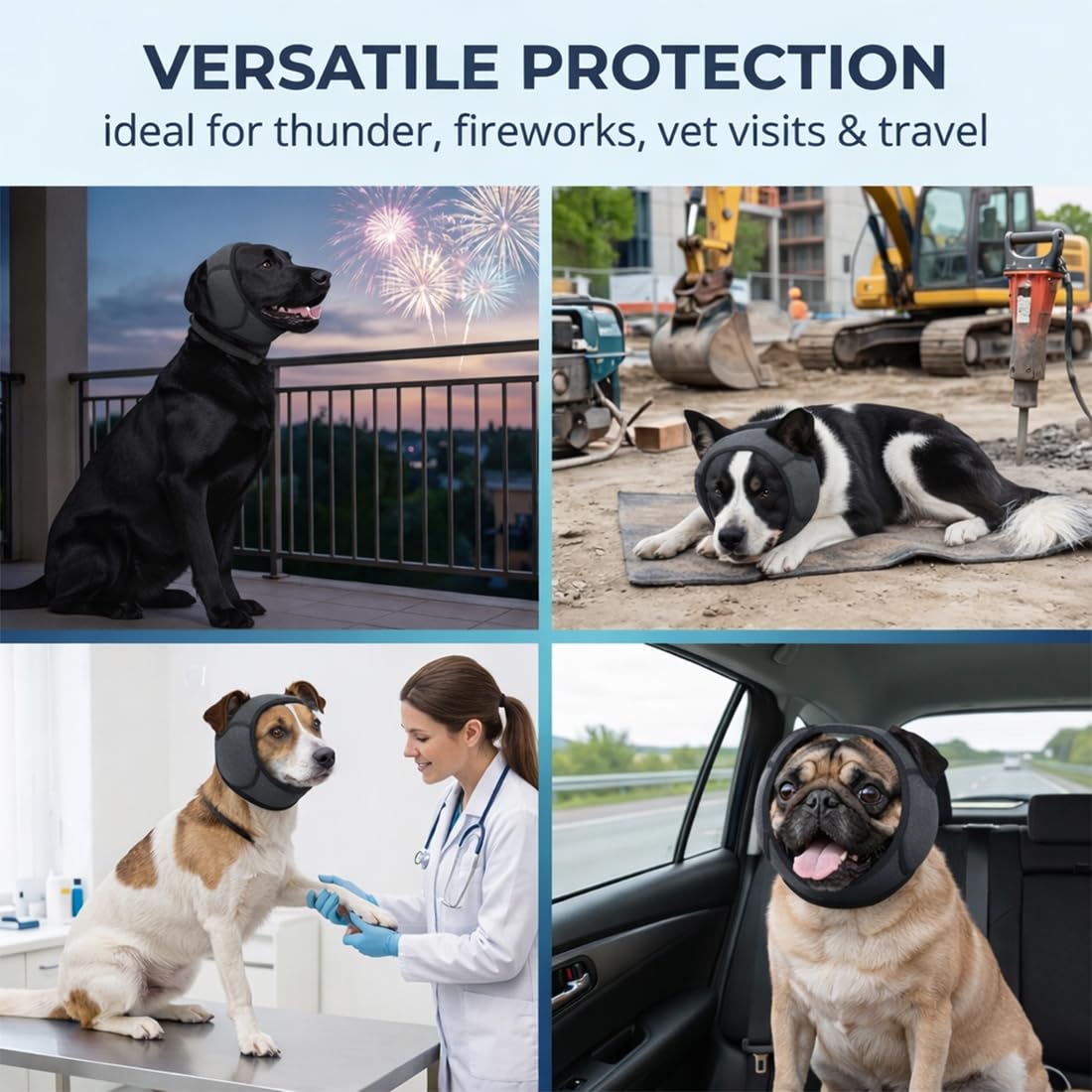 Orejeras Impermeables para Perros, Protección Auditiva Reduce Ruido y Ansiedad, Banda Elástica Ajustable para Nadar y Exterior, Accesorio de Calma para Mascotas