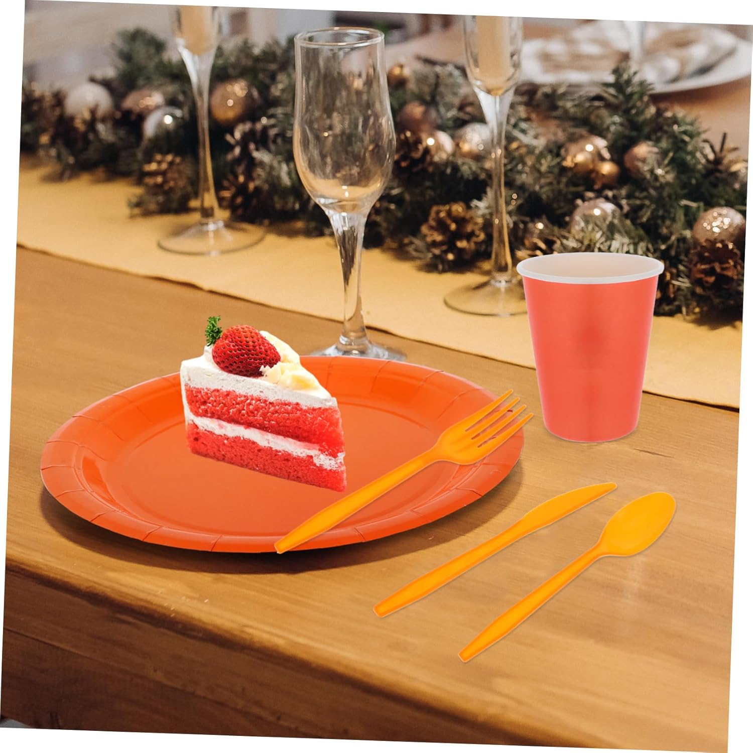 Unomor Orange Party Decorations Paper Plates Cups Napkins Cutlery Pe Tablecloth for Birthdays Gatherings