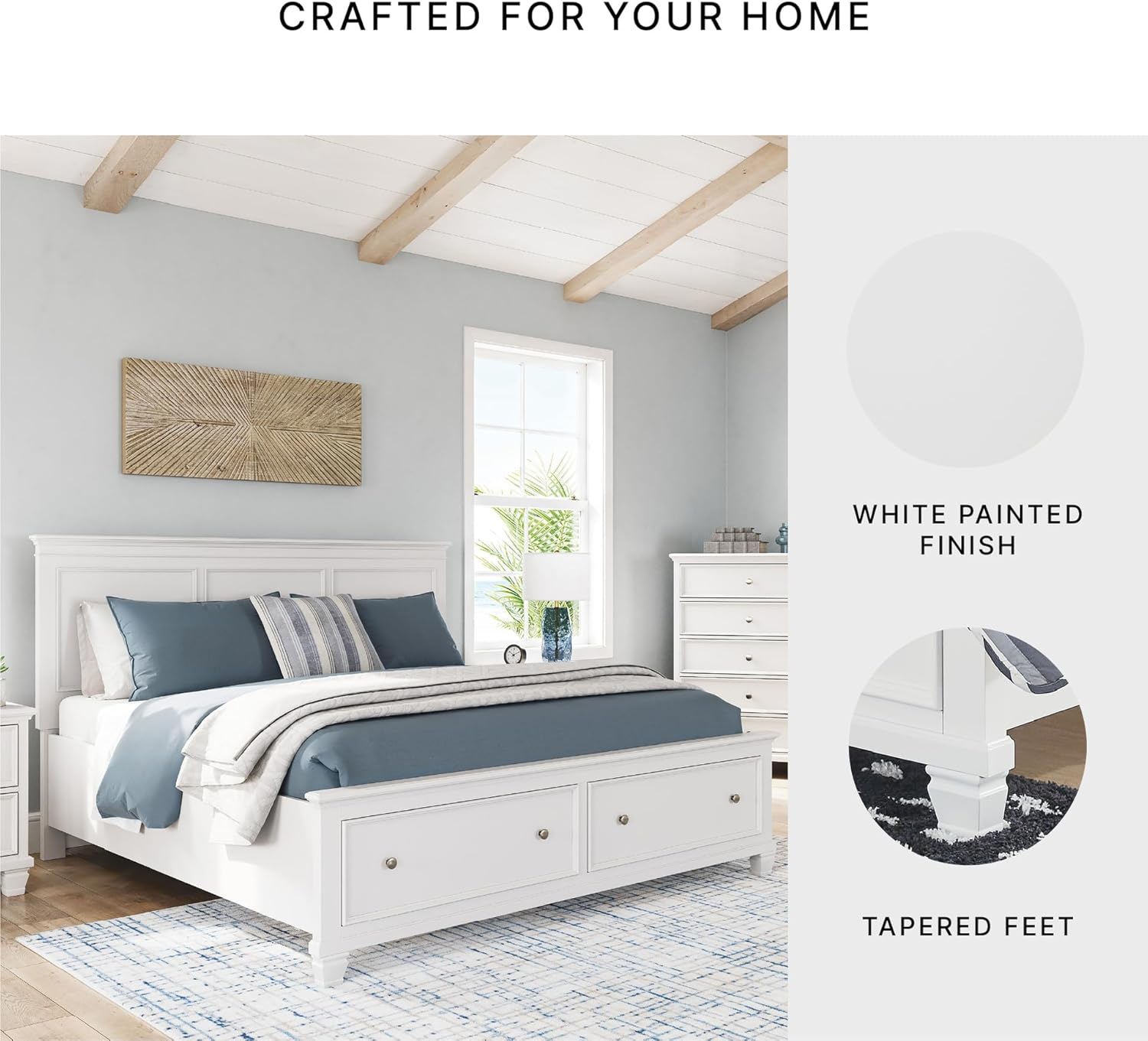 Signature Design by Ashley Fortman Farmhouse Panel Storage Bed, Foundation or Box Spring Not Needed, King, White
