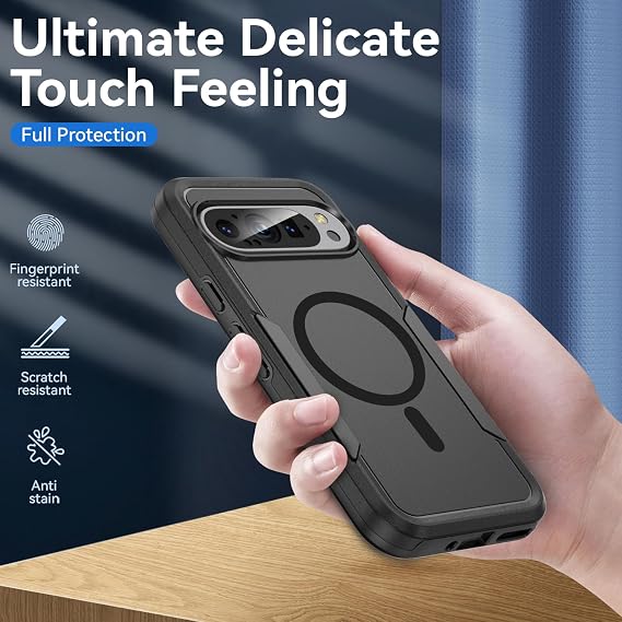 for Google Pixel 9/9 Pro Case,[Compatible with Magsafe] [Military Grade Drop Tested] Shockproof Magnetic Tough Rugged Protective Phone Case -6.3 inch (Black)
