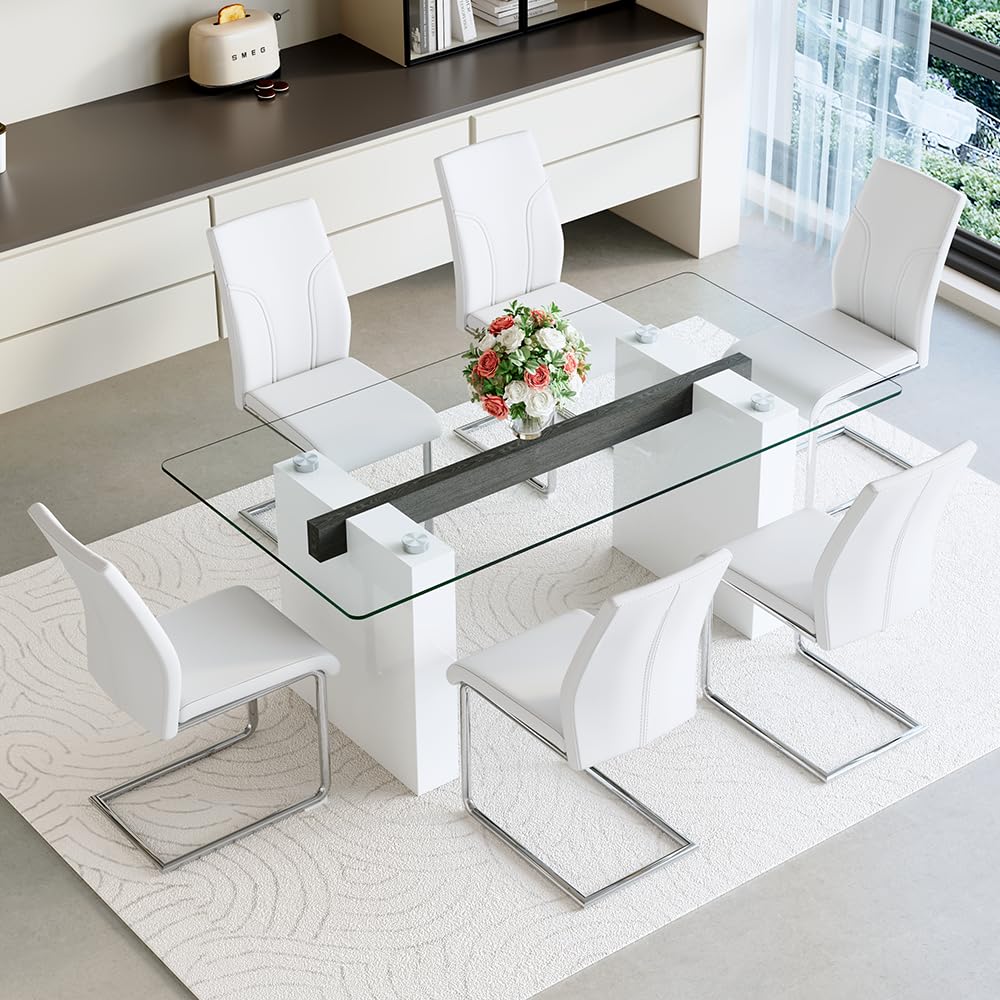 FURNITO Glass Dining Table Set for 6