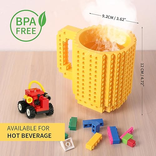 Miniatura 10 de Build-on Brick Taza de café para construir con bloques, divertida, diseño de ladrillo, diseño creativo para niños, hombres, mujeres, Navidad,