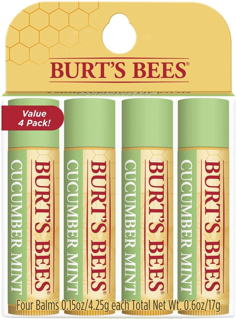 100% Natural Moisturizing Lip Balm, Cucumber Mint with Beeswax - 4 Tubes