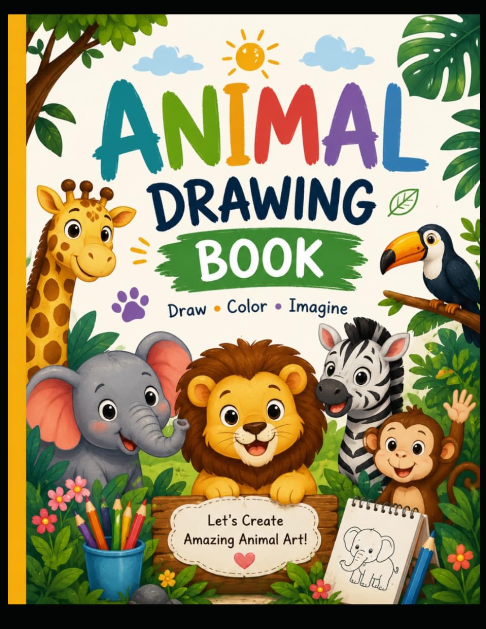 Animals drawing Book for Kids Ages 3-6: Fun & Easy Animal drawing Pages for Toddlers | Cute Zoo, Farm & Jungle Animals | Preschool Activity Book for Boys & Girls