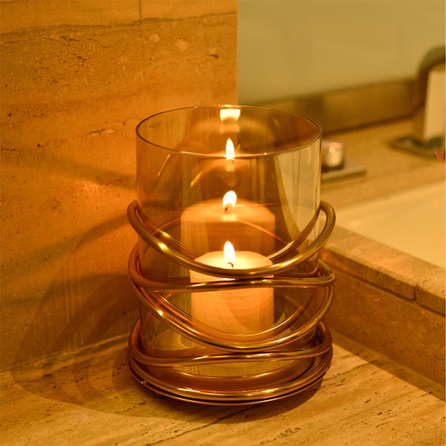 Metal and Glass Decorative Candle Holder in Swirl Design for Living Room Bed Room Center Table Side Tables Home Decor Accents : Home & Kitchen