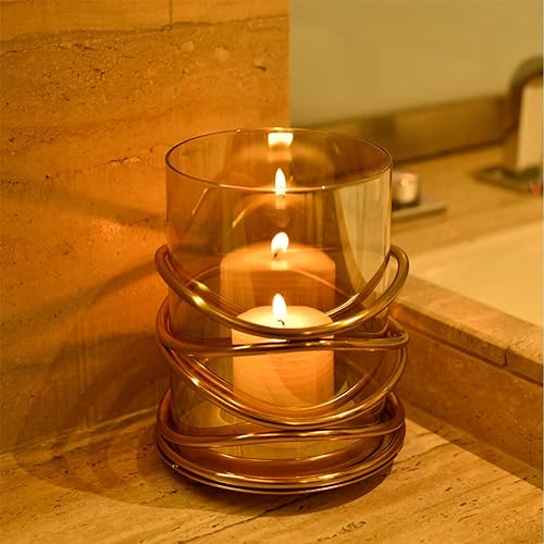 Miniatura 4 de Portavelas con cristal y metal decorativo en remolino, diseño de remolino, para decoración del hogar, mesa de consola, centro de mesa, patio,