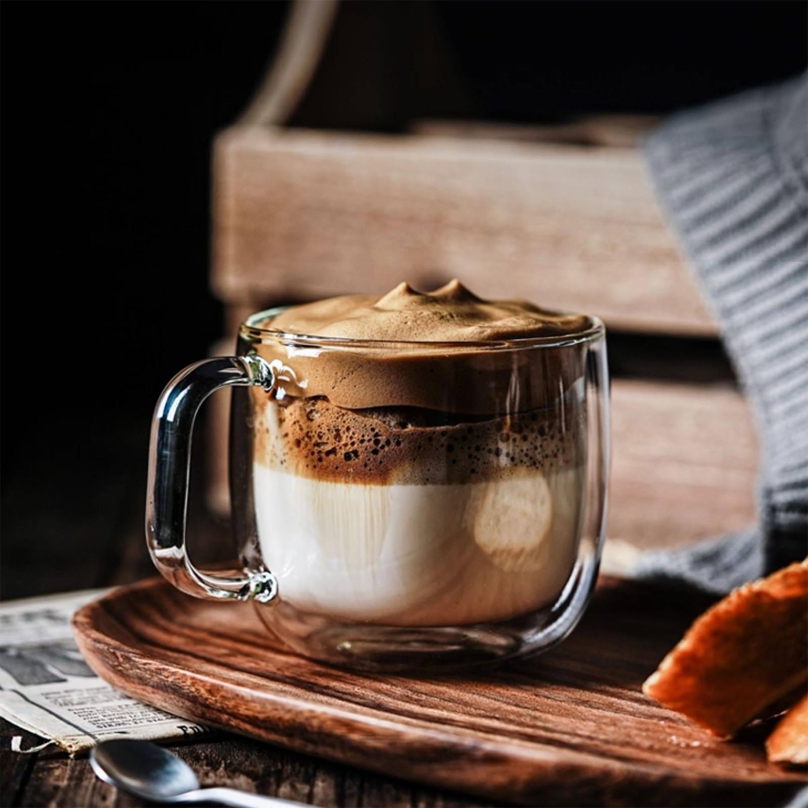 530ml / 18oz, Kubek Szklany Z Podwójnymi Ściankami, Filiżanka do Kawy Z Uchwytem, Duża Pojemność, Odporny na Wysokie Temperatury, Odpowiedni do Codziennego Użytku W Domu Lub Biurze