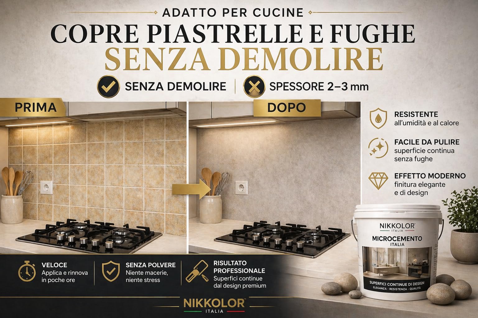 Kit Microcemento 8 m² per Pavimenti e Pareti - Opaco – 13 | Copre piastrelle e fughe senza demolire con spessore finale 2-3 mm - Finitura Opaca
