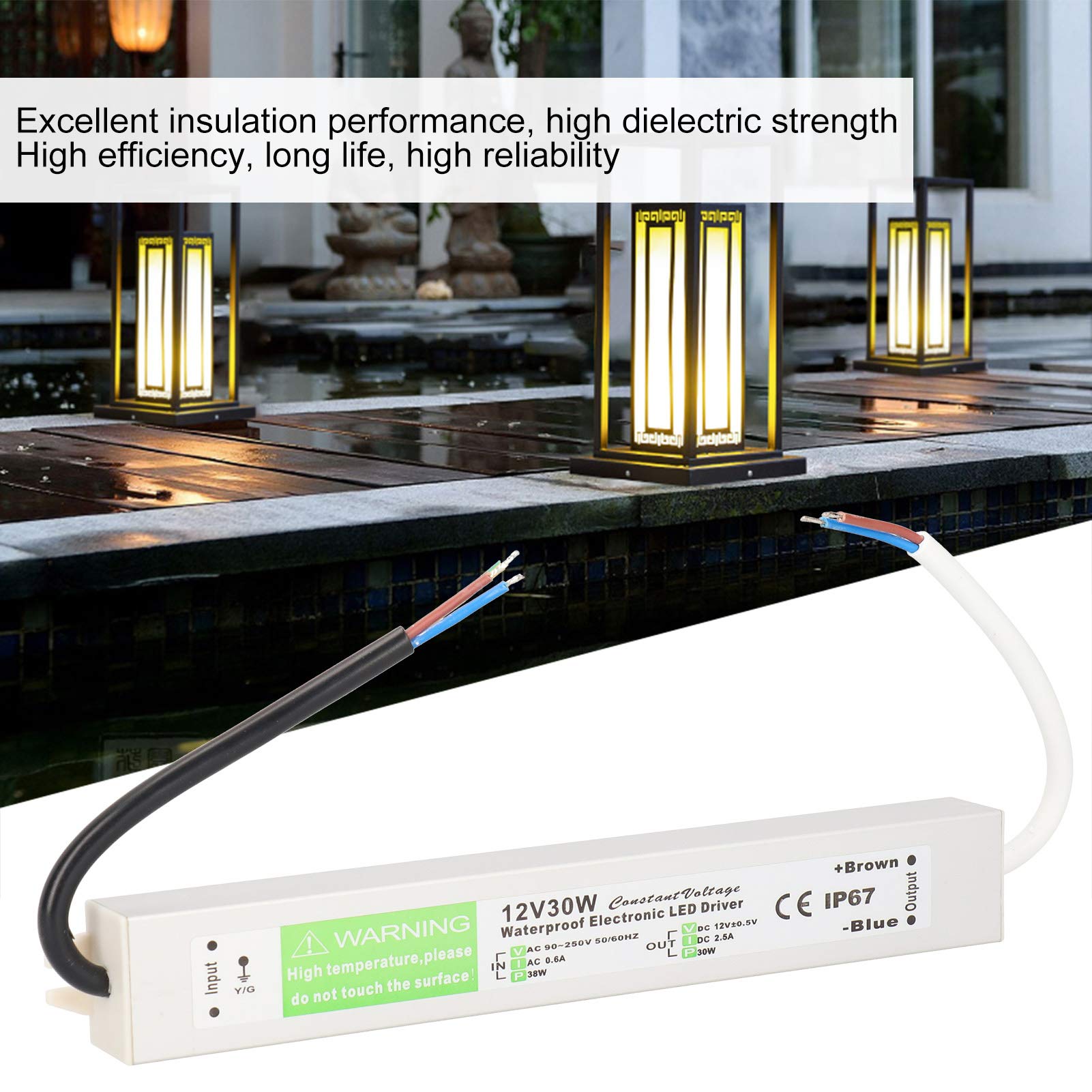 Trasformatore driver LED 30W, alimentatore switching impermeabile 12V/24V CC IP67, più sottile e durevole, eccellente isolamento, elevata rigidità dielettrica(DC12V)