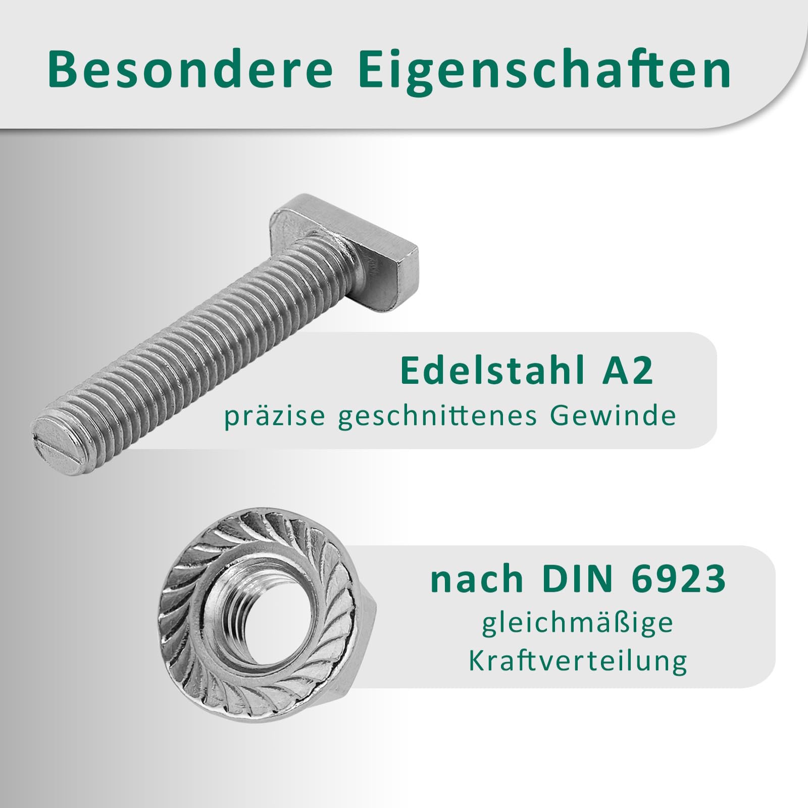 DSM – Tornillos de cabeza de martillo con tuerca de brida M10 x 50 mm – Tipo 28/15 – Acero inoxidable A2, resistente al óxido – Tuerca con dentado de bloqueo según DIN 6923 – Juego de montaje para