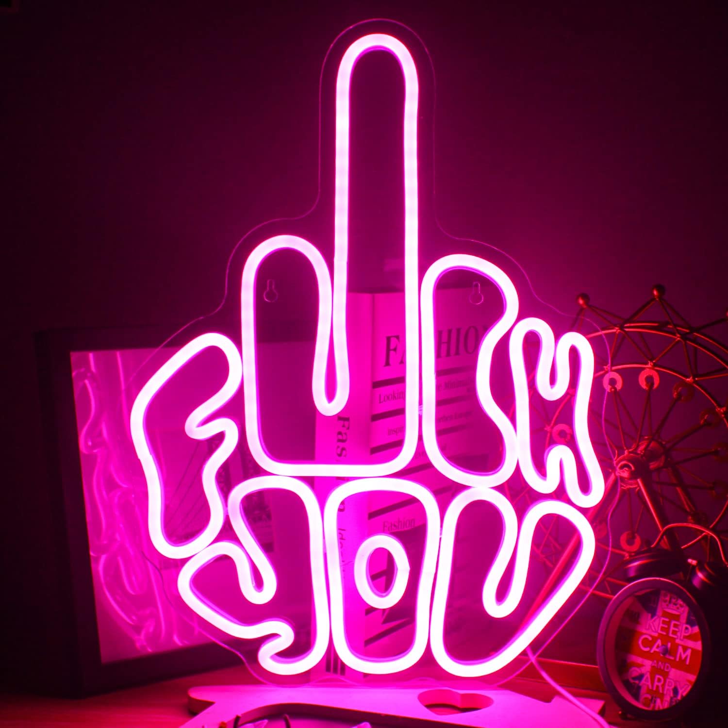 Letters Gesture Neon Signs for Wall Pink LED Neon Lights USB Neon Wall Light Neon Bar Light Up Sign for Bedroom Party Pub Game Zone Decoration