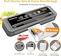 Vista 4 de MEGAWISE - Máquina selladora al vacío Potencia de succión de 80 kPa Incluye bolsas y cortador Selladora automática compacta de un solo toque